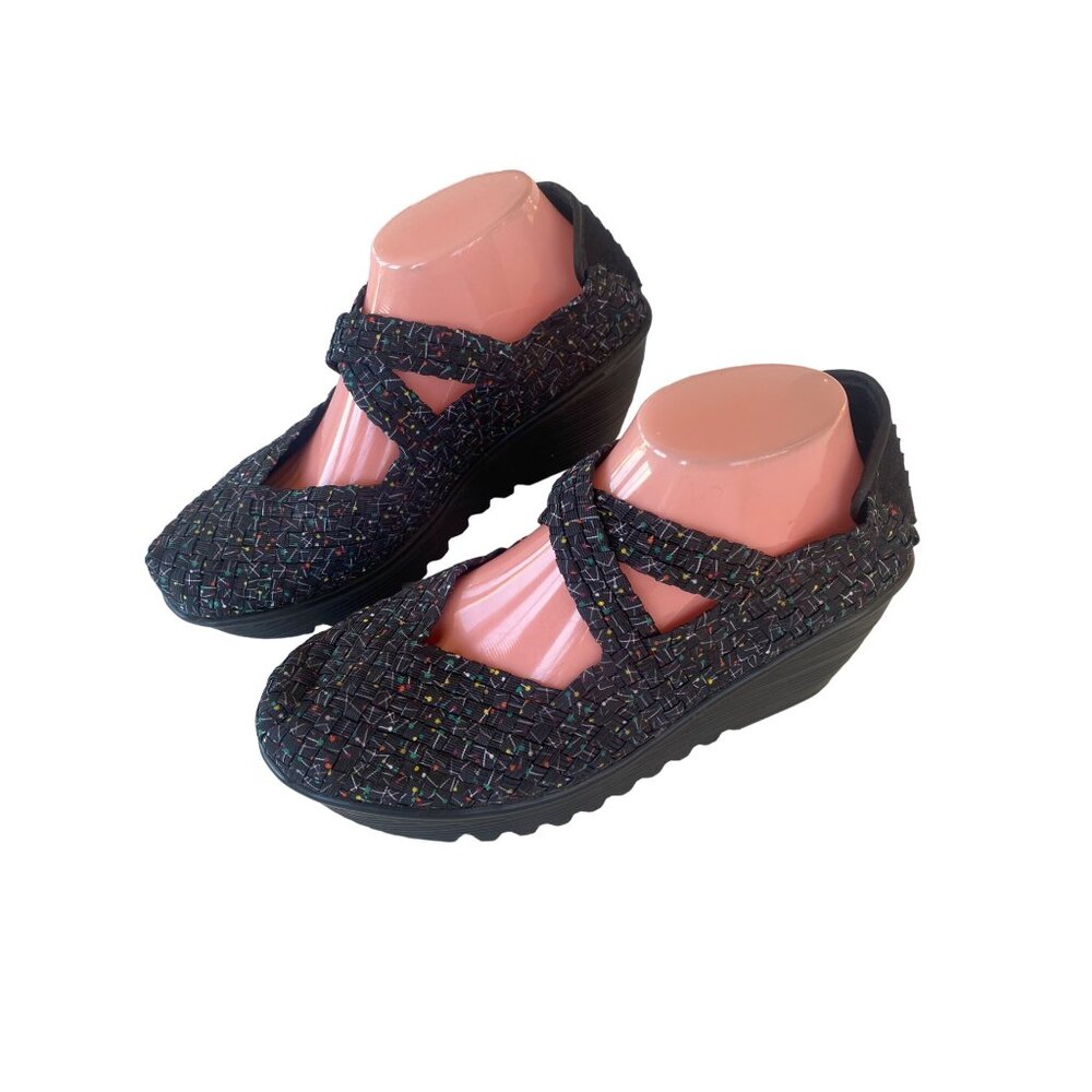 BERNIE MEV Women's 41 Cleopatra Pops Fabric Wedge Shoes US 11 Black - Picture 3 of 11
